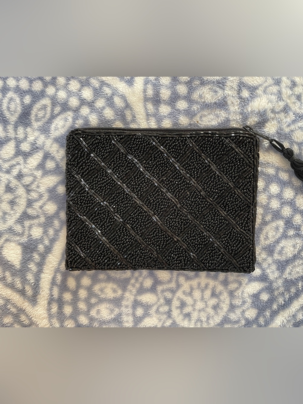 Black Beaded Clutch Wristlet - Elegant Evening Bag